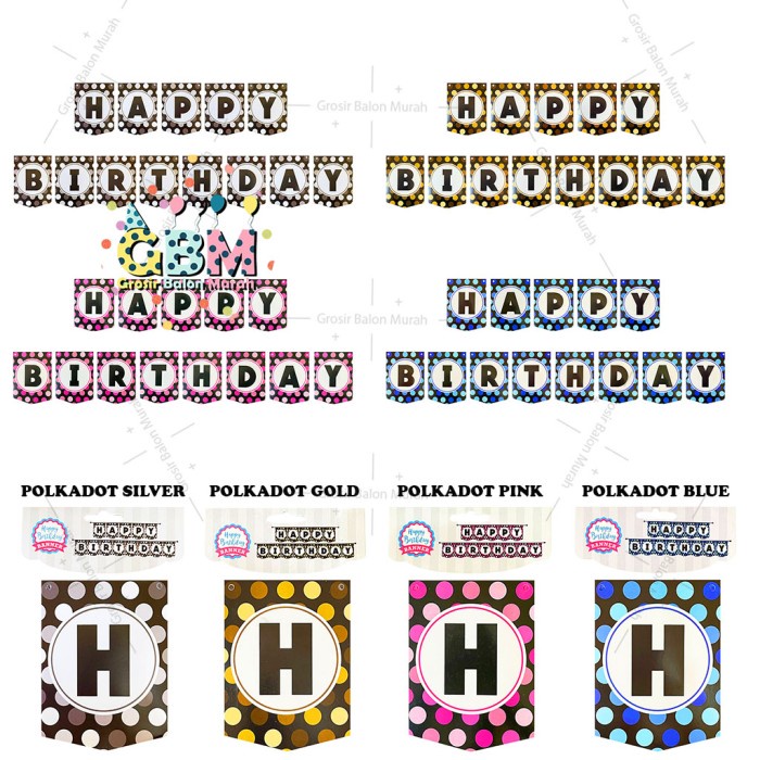 Jual Banner HBD Polkadot #2 / Bunting Flag HBD / Bunting Flag HBD Motif ...