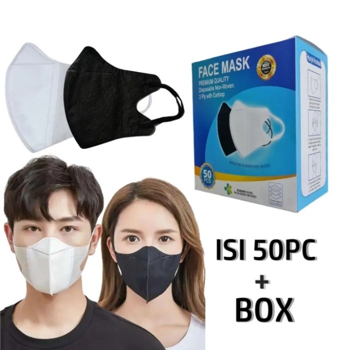 Jual MASKER DUCKBILL PUTIH / HITAM 3D 3 Ply Isi 50 Pcs Face Mask ...