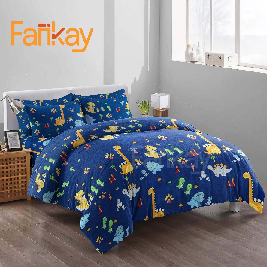 Jual Bed Cover Set Sprei Dino Blue Ukuran Lengkap 90x200 200x200