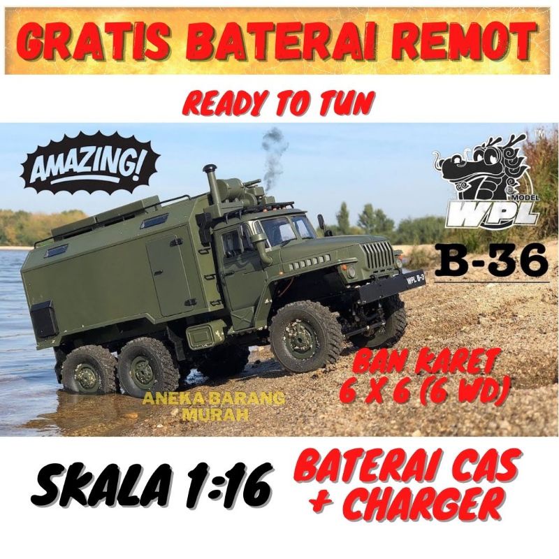 Jual WPL B36 B-36 Propo Military Truck Ural 1/16 2.4G 6 WD RC Car Off ...