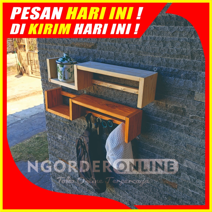 Jual H29 Rak Ambalan Kayu Dinding Tempat Cantolan Gantungan Kunci Motor Mobil Kayu Jati 