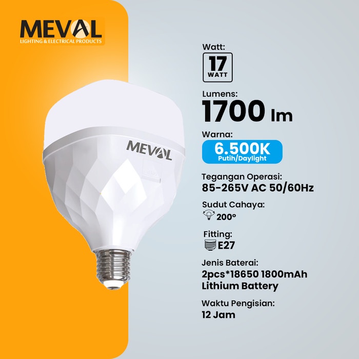 Jual MEVAL Led Kapsul Emergency Rechargeable Battery - 17 Watt - Putih ...