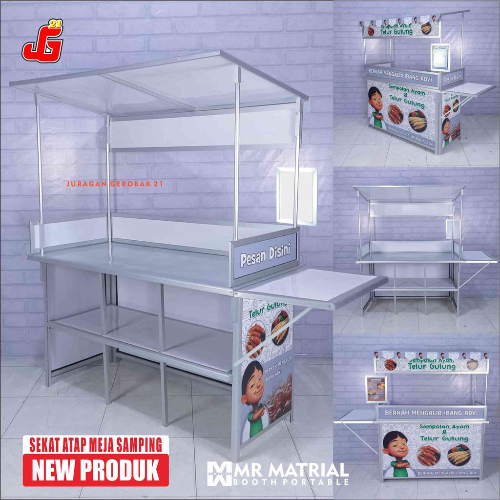 Jual Ready Stok Booth Portable Sekat Atap Meja Samping Gerobak Lipat