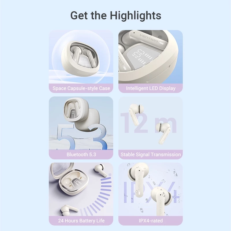 Vention TWS True Wireless Earbuds Headset Bluetooth Earphone LED Display Air A01 Series
