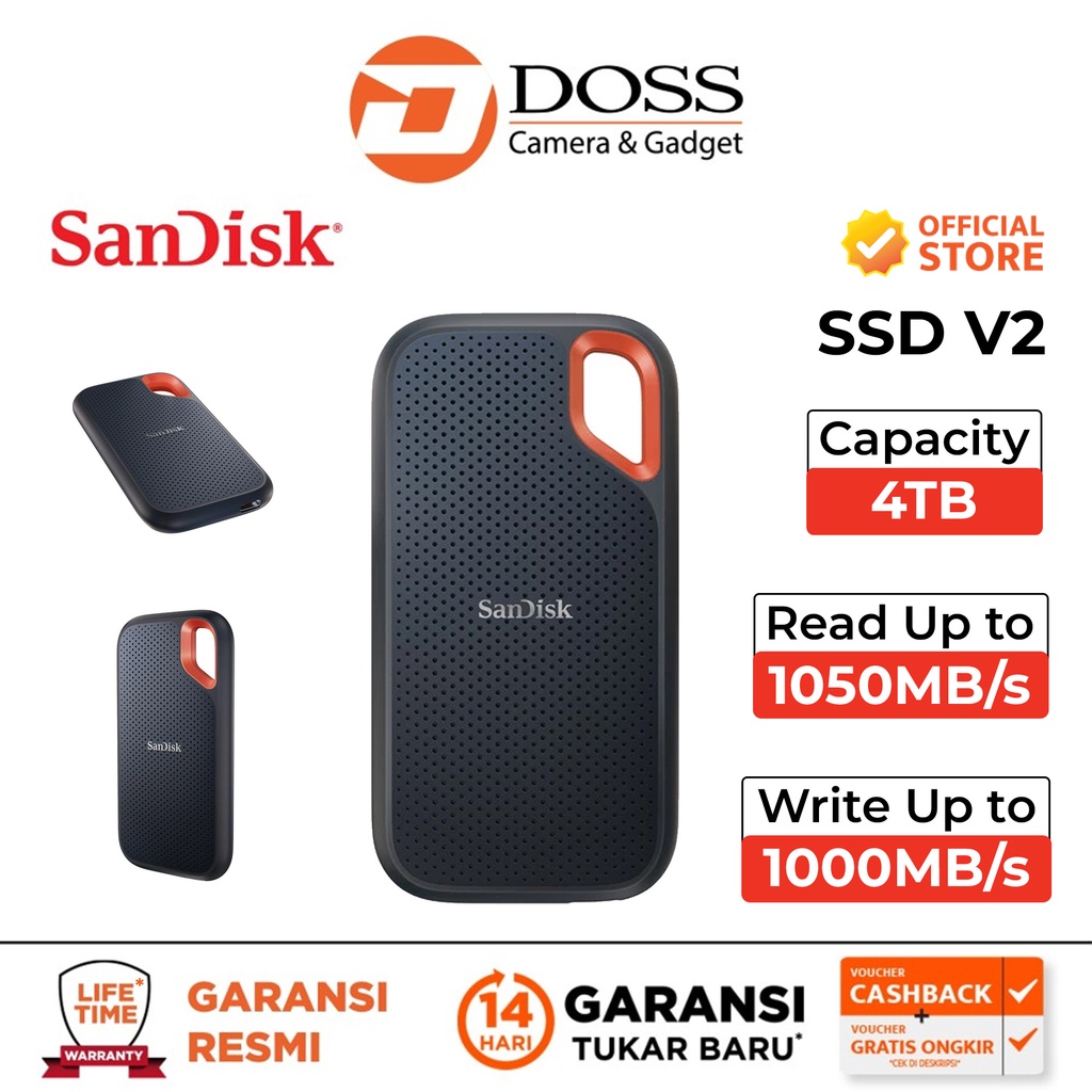 Jual Sandisk 4tb Extreme Portable Ssd V2 E61 1050mbs Black Shopee Indonesia 5802