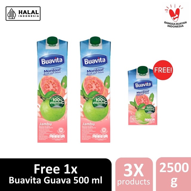 Jual Beli 2 Buavita Guava 1000ml GRATIS 1 Buavita Guava 500ml | Shopee ...