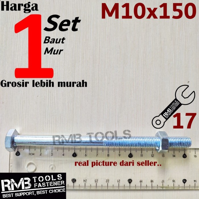 Jual M X Baut Mur Putih Besi Hex Cm Zp Bmp Kunci Pitch M Shopee Indonesia