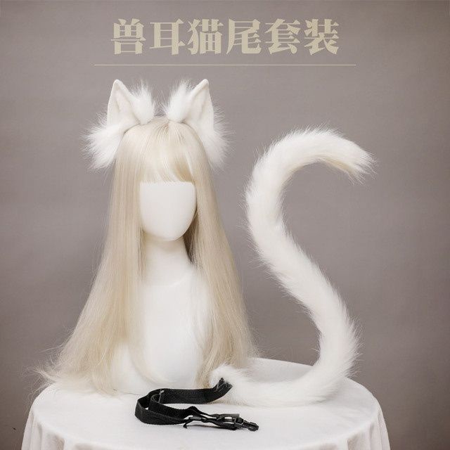Jual Cute Female Cat Ears and Tail Accessories Hair Hoops and Tail ...
