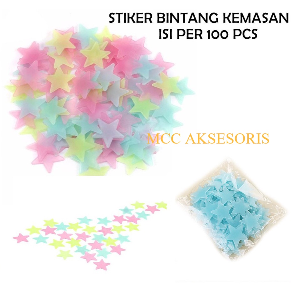 Jual MCC Stiker Bintang Per 100pcs / Stiker Dinding / Glow In The Dark ...