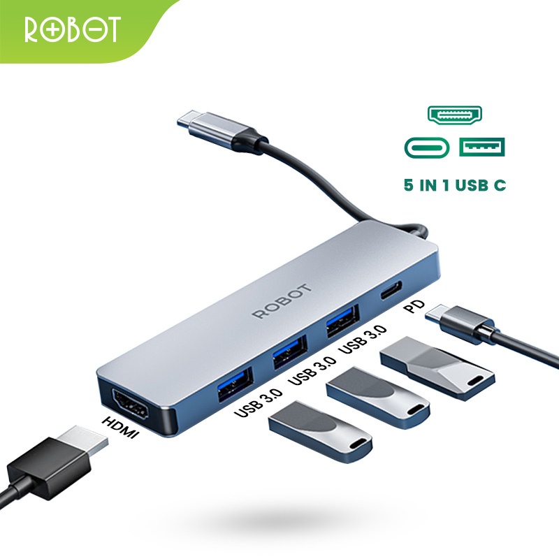 Jual ADAPTER ROBOT HT255S USB HUB Multiport 5 in1 USB C Adapter ...