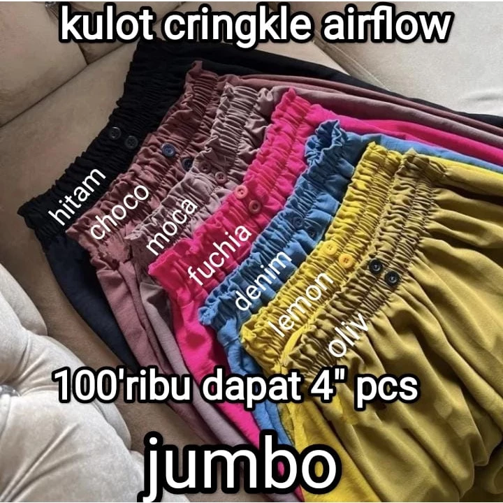 PROMO 100 Ribu 4 Pcs Kulot Crinkle Jumbo Wanita