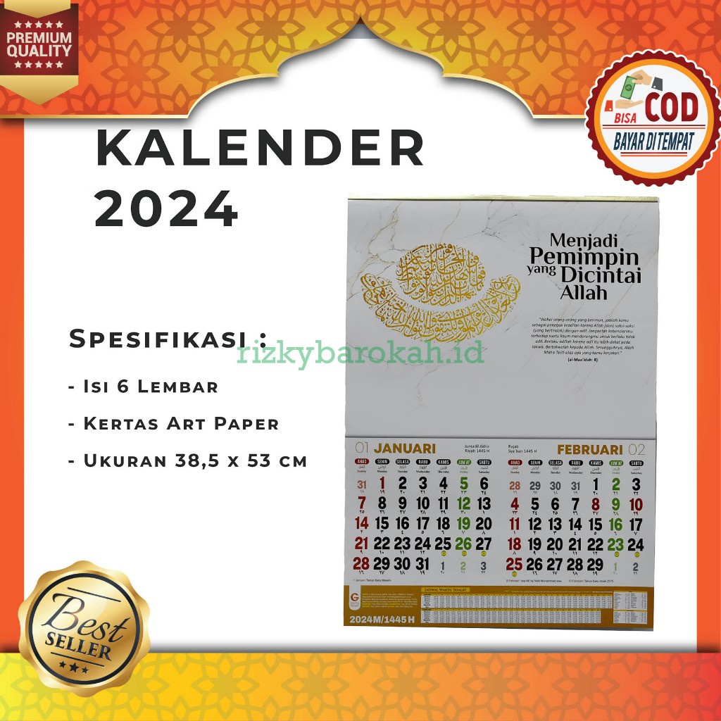 Jual Kalender Motif Kaligrafi 2024 Harian Muslim Dinding Hijriyah And Masehi Penerbit Gema Insani 1608