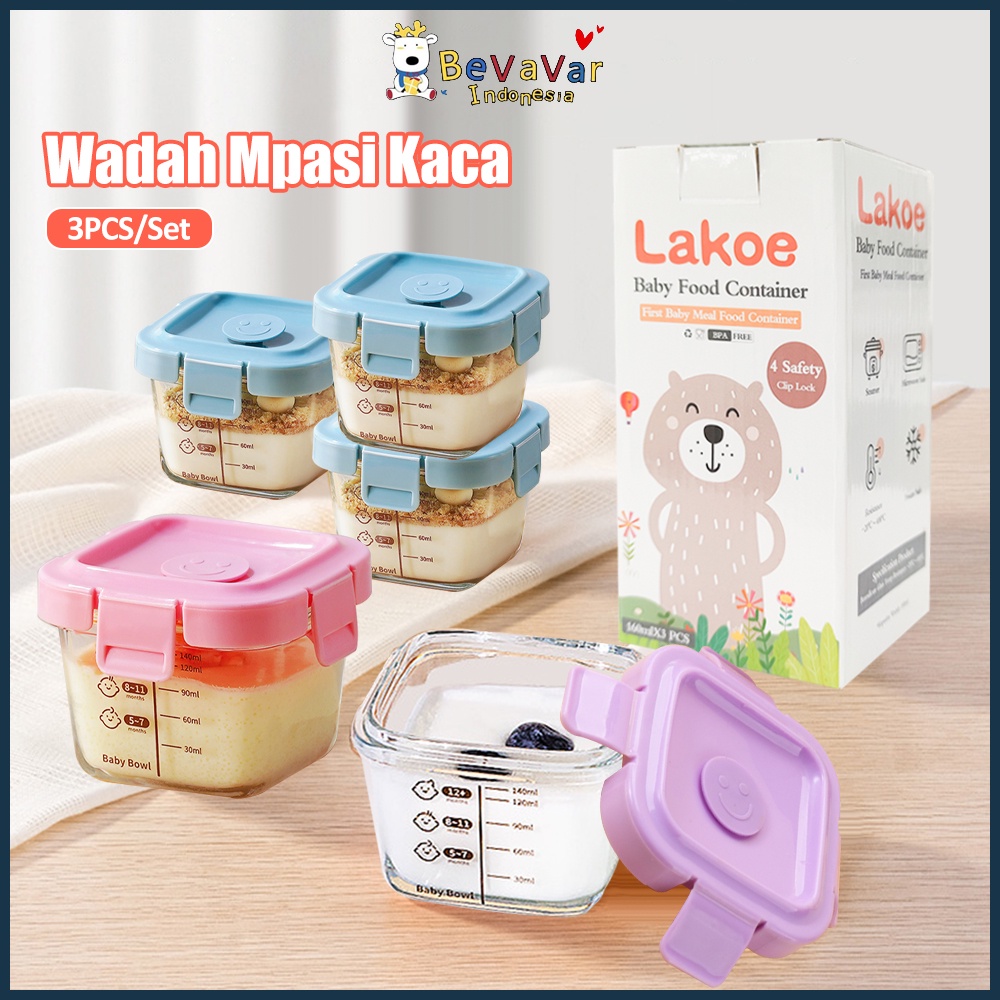 Jual BEVAVAR 3pcs/set wadah mpasi bayi kaca tempat makan bayi baby food ...