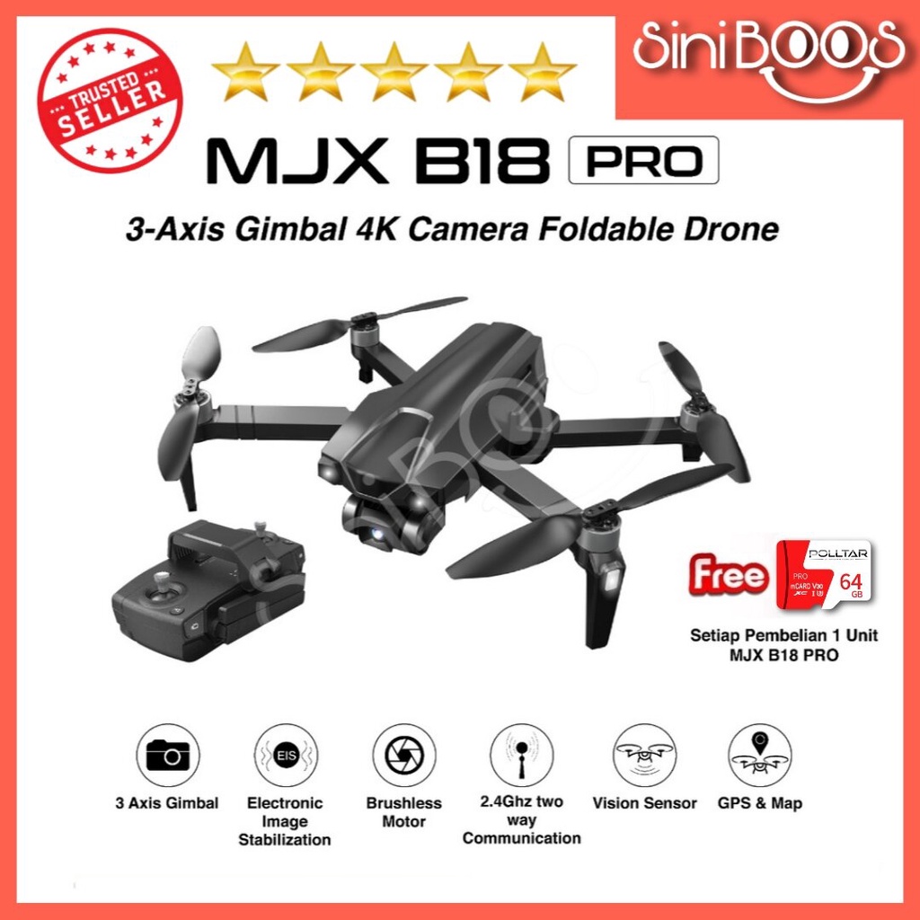 Jual PROMO MURAH MJX Bugs B18 Pro GPS 3KM FPV Drone with 3Axis Gimbal 4K EIS CAMERA Shopee