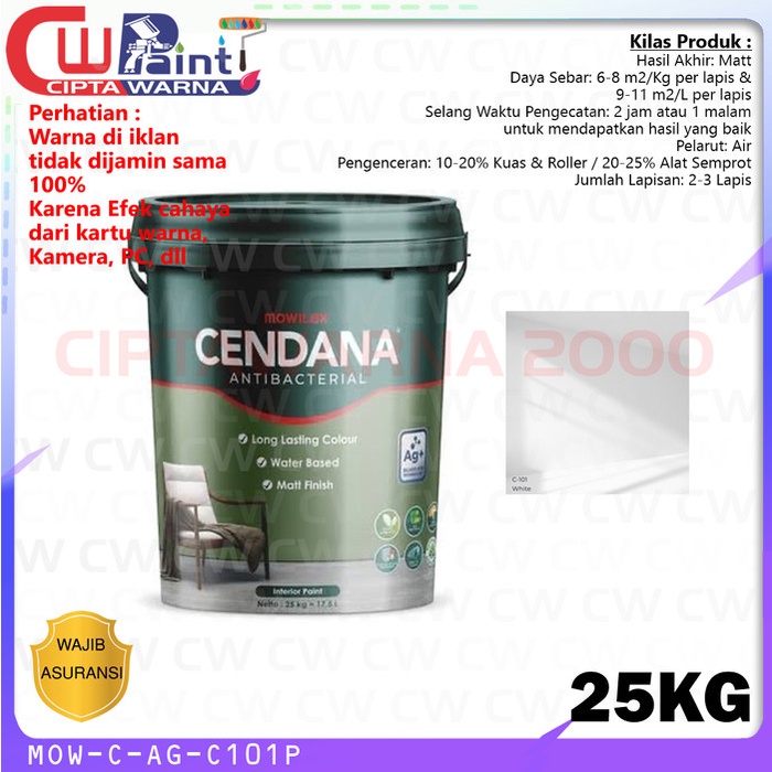 Jual Mowilex Cendana Antibacterial Bakteri Cat Tembok Dinding Interior Putih White 25 Kg 4331