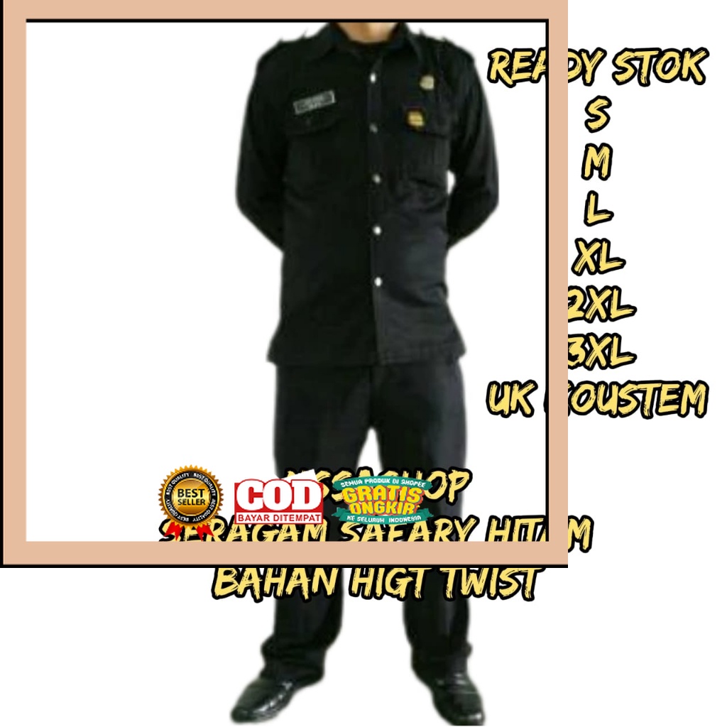 Jual Mssashop 1 stel Baju Safari Security Seragam Safari Sekuriti Hitam