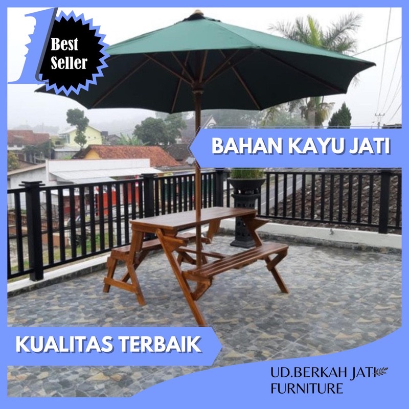 Jual Set Payung Kursi Meja Lipat Meja Magic Outdoor Taman Cafe Hotel Villa Kafe Teras Bahan Kayu 5263