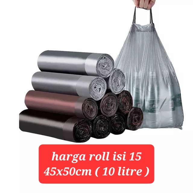 Jual Kantong Sampah Tali Isi 15 45x50cm Plastik Sampah Gulung Tali Isi 15 Kantong Sampah Roll 3981