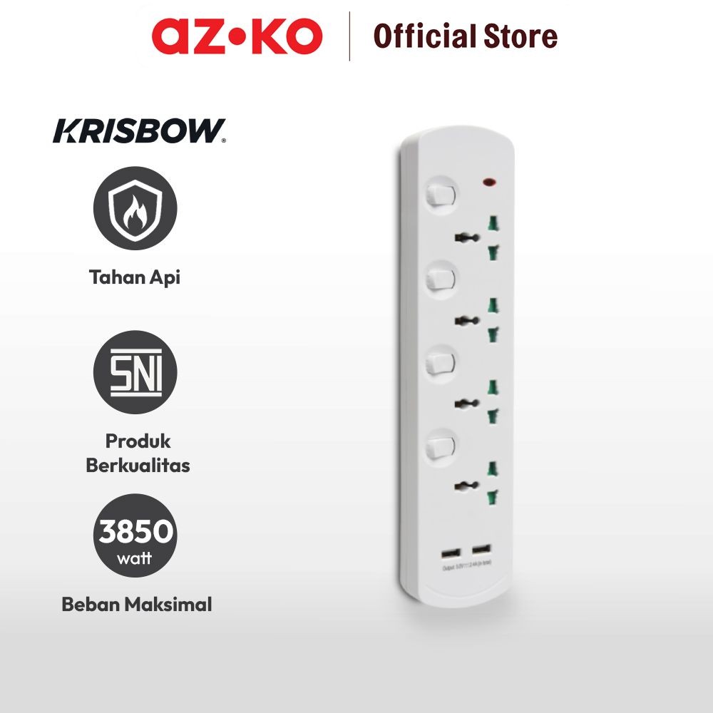 Jual AZKO Krisbow Stop Kontak 4 Soket Universal Dengan Usb - Putih ...