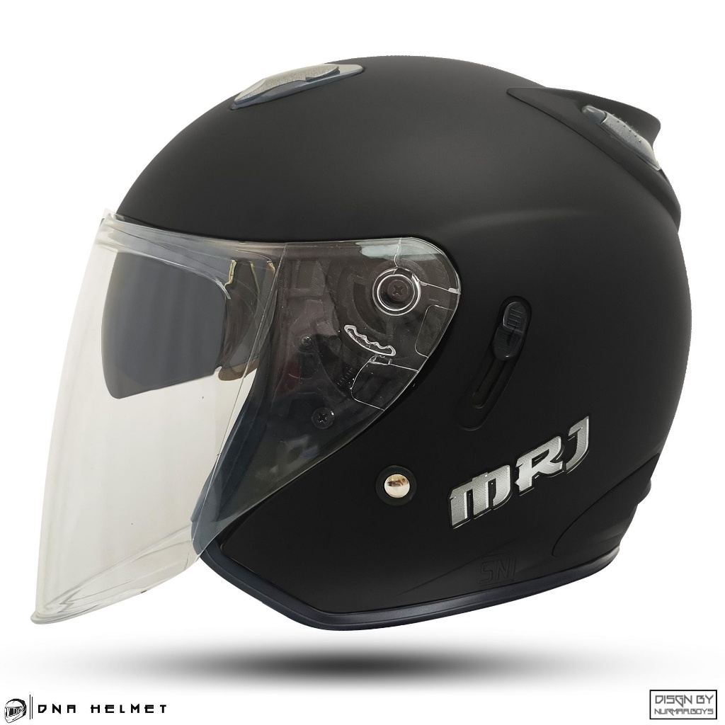 Jual HELM HALF FACE DOUBLE VISOR MRJ HITAM UNTUK PRIA DAN WANITA DEWASA