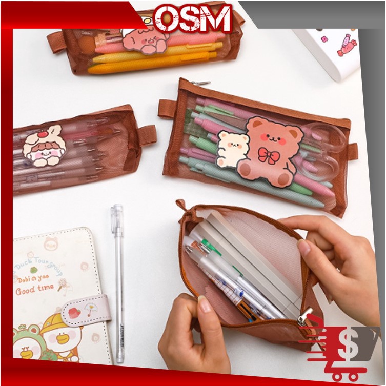 Jual OSM - S5776 Tempat Pensil Zipper Coklat Motif / Tempat pensil