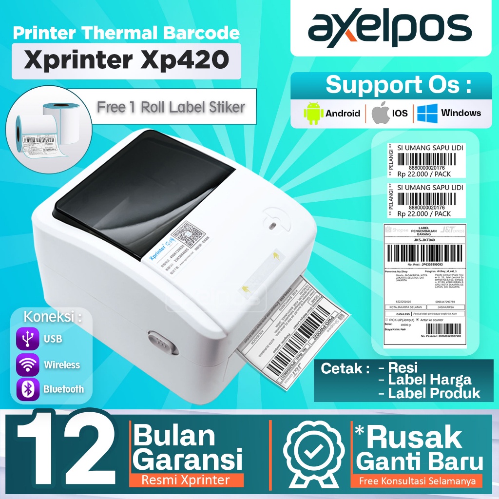 Jual Printer Barcode Thermal Label Resi Pengiriman Xprinter Xp B A Usb Usb Bluetooth Usb