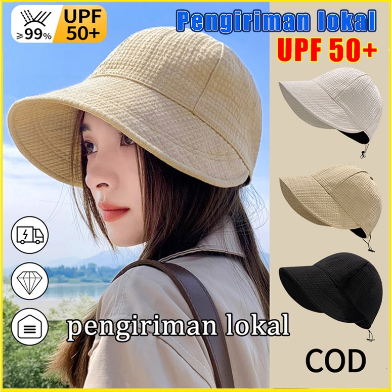 Jual Desain Topi Tepi Lebar Lipat Wanita Korea Topi Ember Pantai Luar