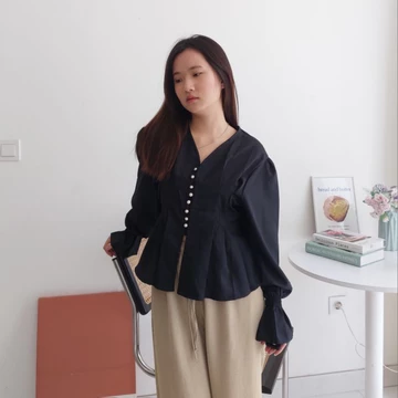 SRIDLES Bora Top Blouse Wanita Korea Atasan Kantor Wanita Kasual Blouse Elegan Korea Blouse