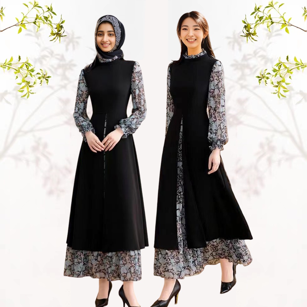 Jual Gaun batik wanita dress batik pesta dress hitam kondangan korea dress hijab batik wanita modern elegan Shopee Indonesia