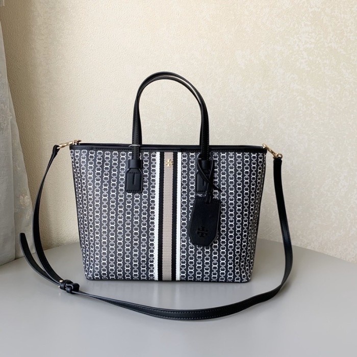 TAS Tory Burch Gemini Link Canvas Small Tote Bag 53304 TB Black Lls