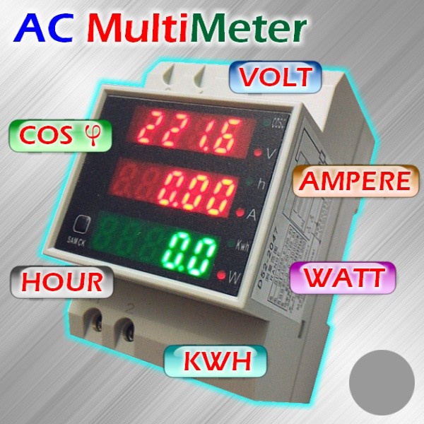 Jual DIN Rail AC Multi Meter Volt Ampere Watt kWh Cos Phi 2 Color Panel ...