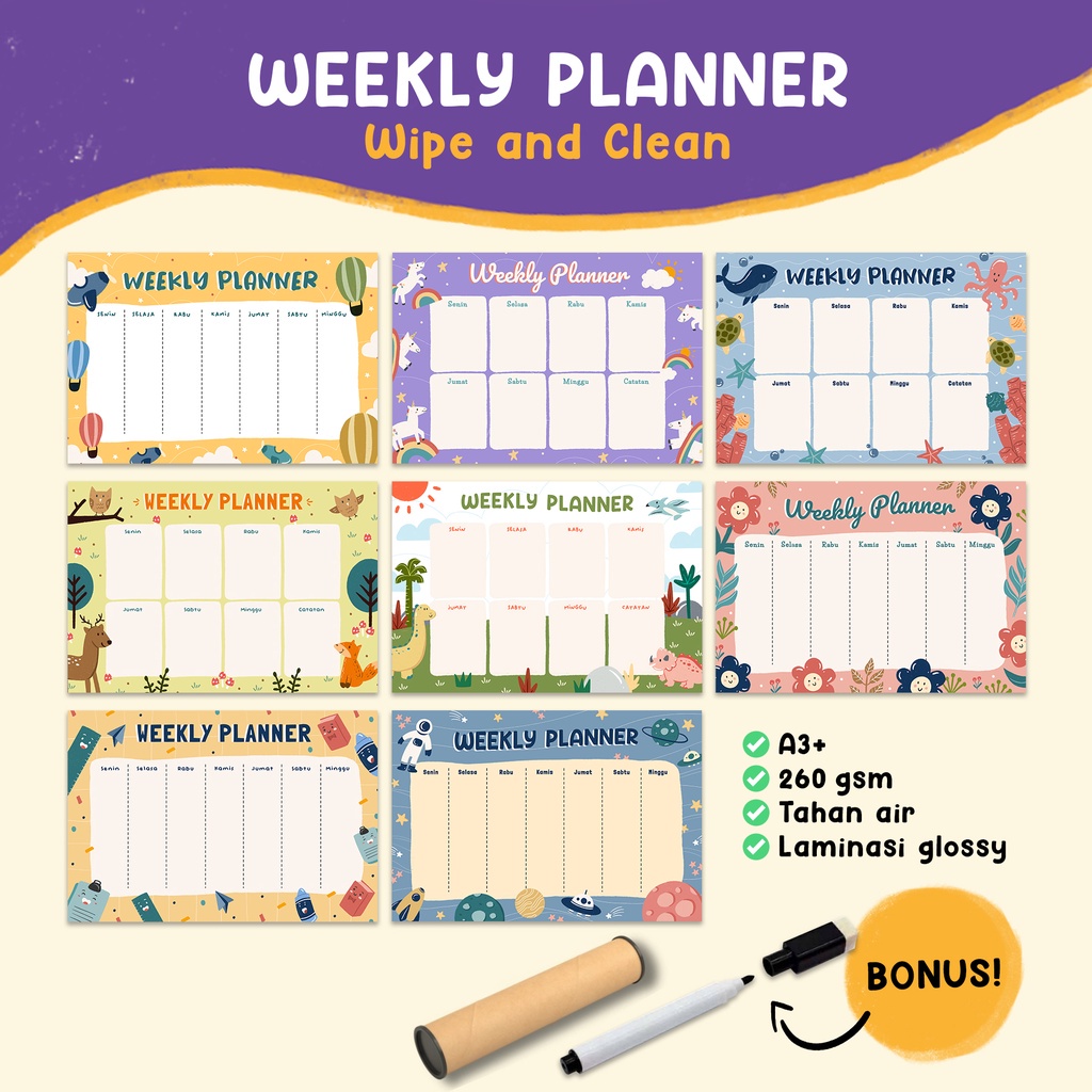 Jual Wipe and Clean Weekly Planner Poster Jadwal Pelajaran & Sekolah ...