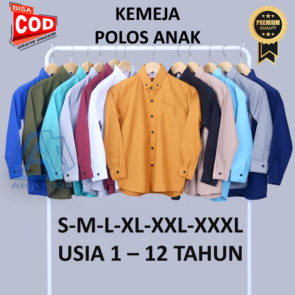 Jual COD|GRATIS ONGKIR|Atasan Baju Kemeja Polos Panjang untuk Anak Cwok