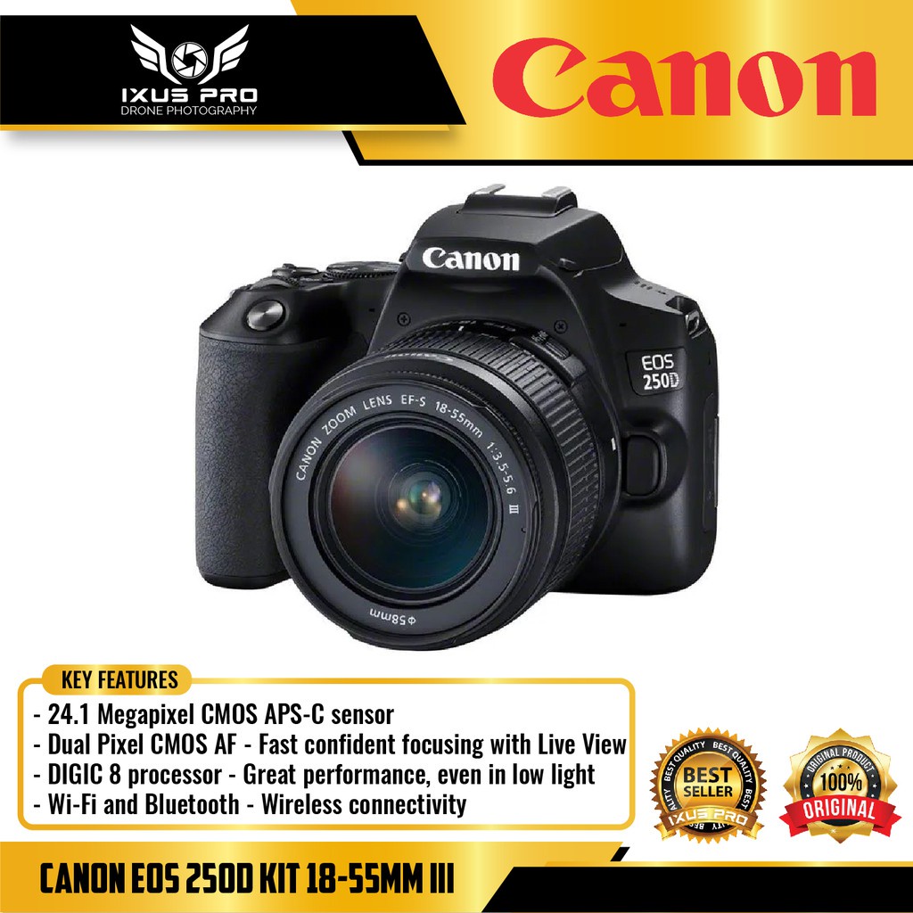 Jual CANON EOS 250D KIT 1855MM III 4K Canon Eos 250D Kit EFS 18