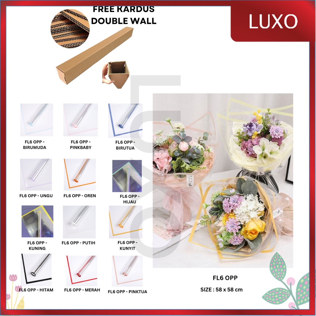 Jual LUXO FL6 OPP 5LembarKertas Bunga Buket Transparan List WARNA