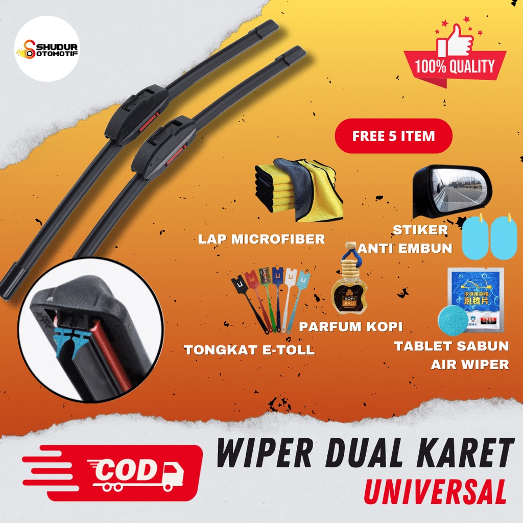 Jual Set Buah Wiper Dual Blade Lapis Karet Frameless Universal