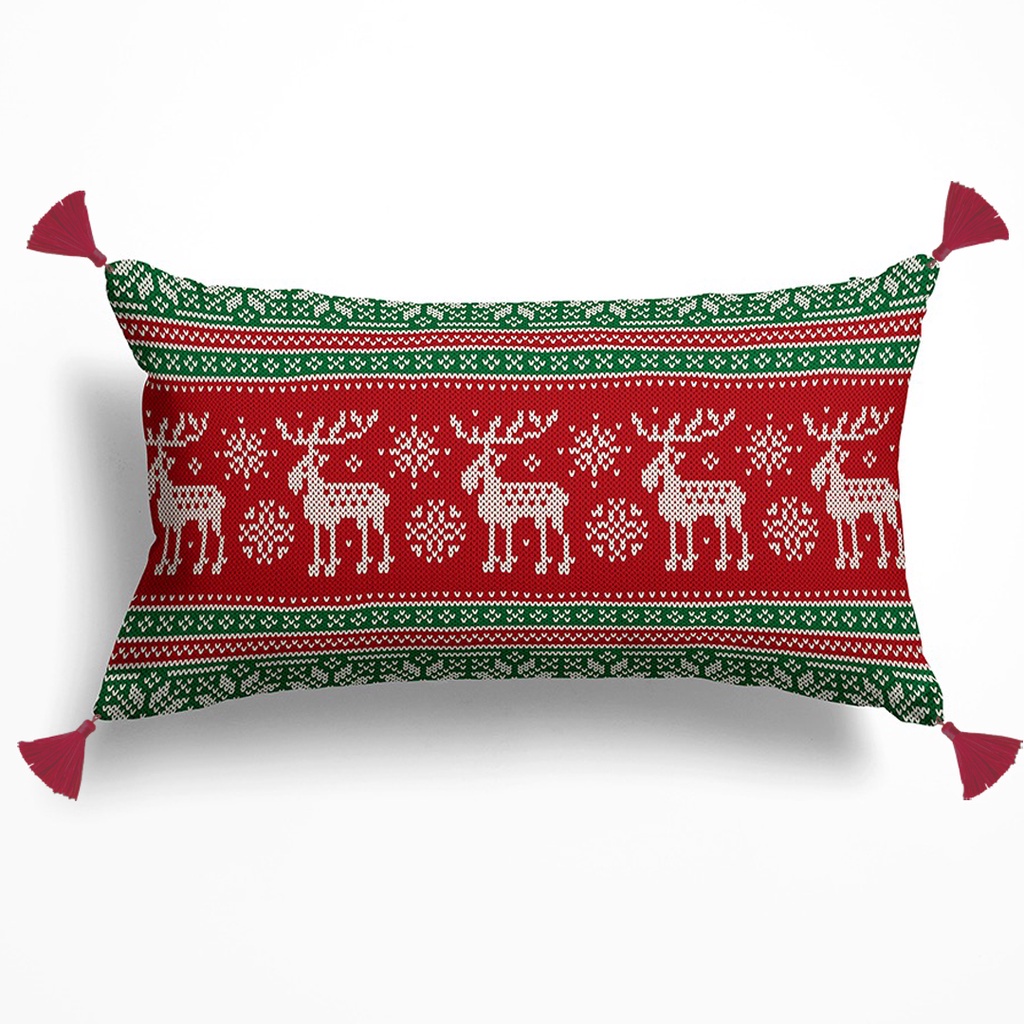 Jual SARUNG BANTAL SOFA 60x30 DENGAN TASSEL GANTUNG MOTIF NATAL - Main Image