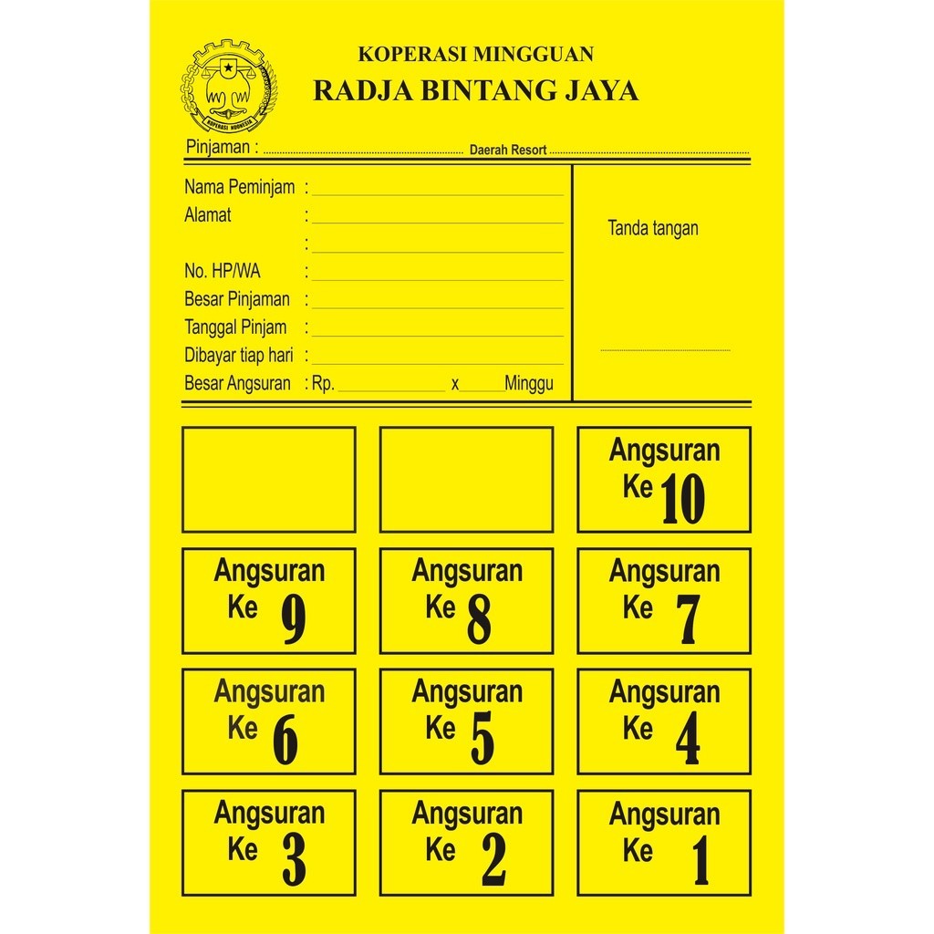 Jual Kartu Angsuran / Kartu Pinjaman Koperasi Mingguan dan Bulanan ...