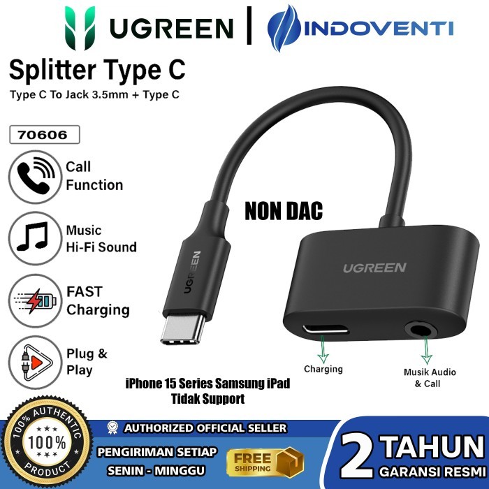 Jual UGREEN Splitter Type C To Jack 3.5mm Plus Type C Charging Music ...