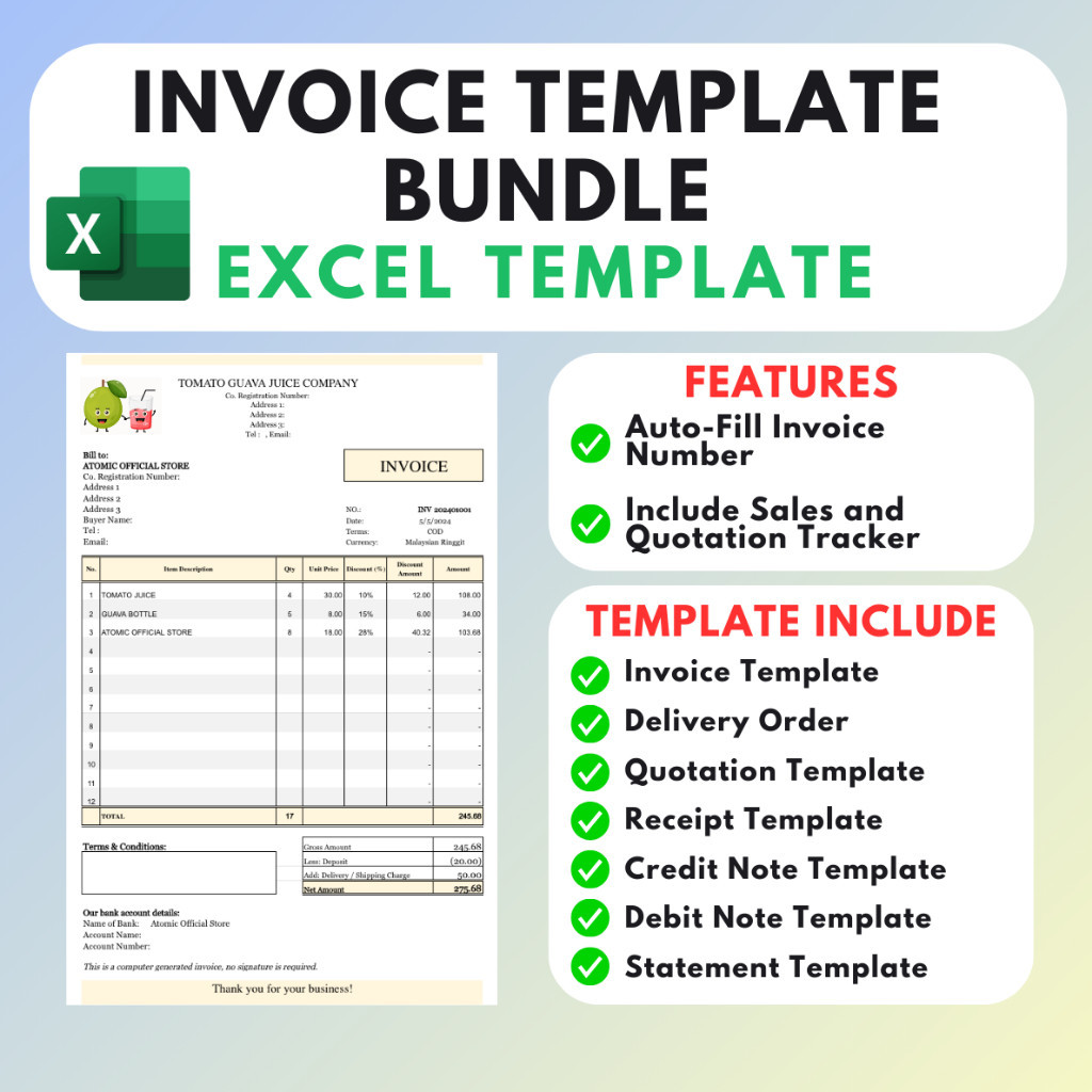 Jual [ Lifetime ] Paket Template Invoice Format Excel (Template ...