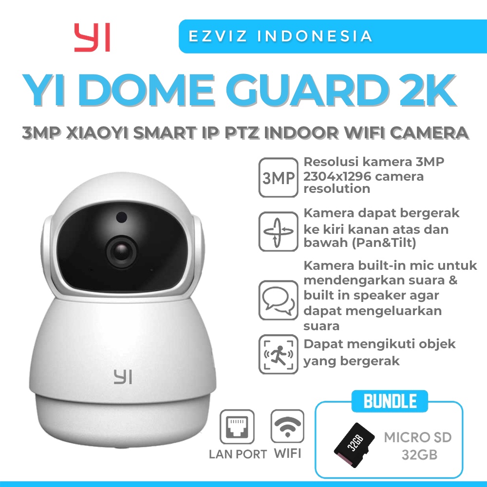 YI DOME GUARD 2K 3MP XIAOYI R37 2WAY AUDIO IP PTZ INDOOR WIFI CAMERA FREE  MICRO SD 32GB