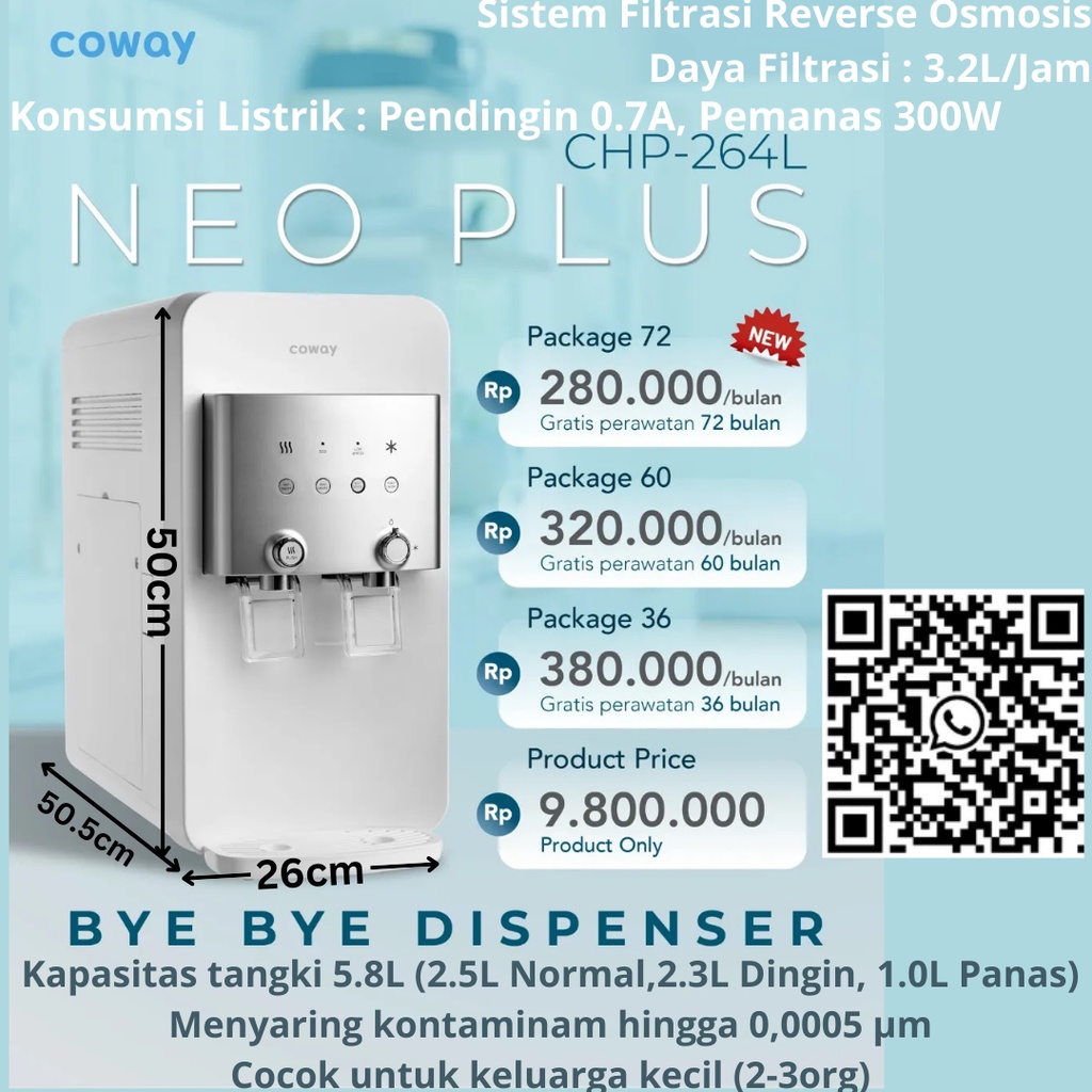 Jual COWAY WATER PURIFIER NEO PLUS( CHP264)CICILAN 36/60 X, GARANSI 3