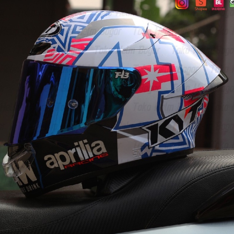 Jual HELM KYT TT Course Aleix Espargaro 2022 white repaint visor BLUE