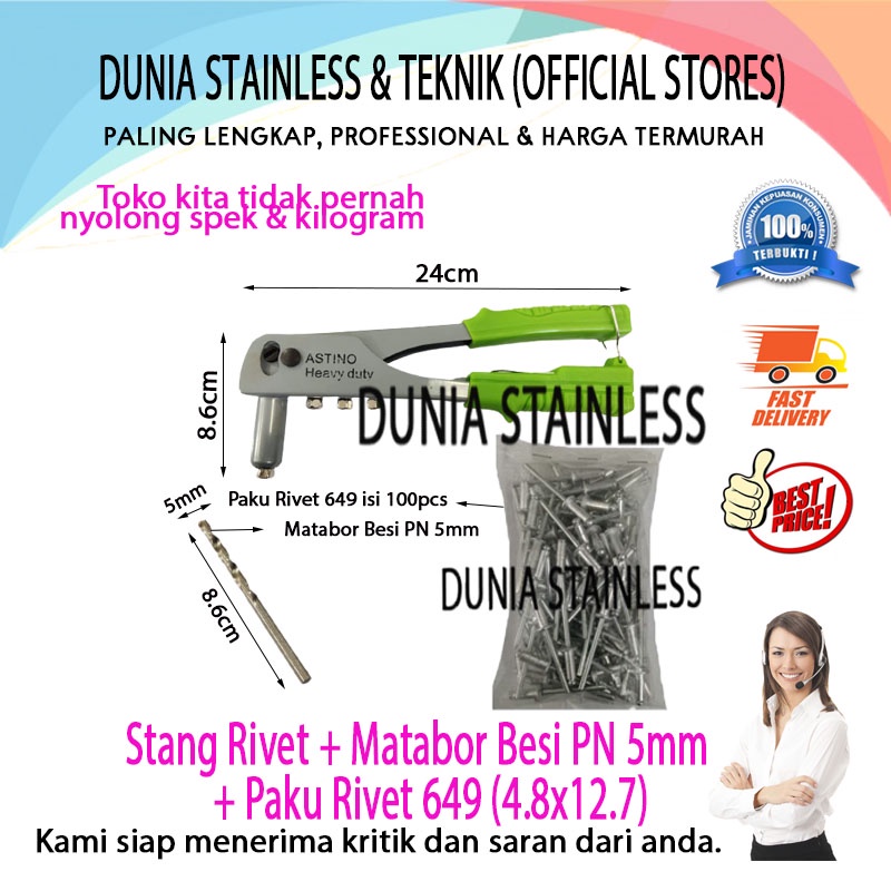 Jual Bundling Paku Rivet 649(100pcs)+Stang Rivet+Matabor Besi PN 5mm ...