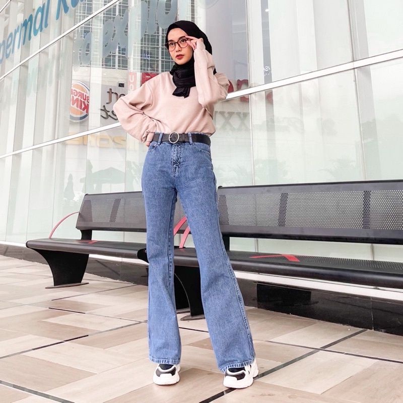 Jual Celana Jeans Cutbray Wanita Highwaist Terbaru 2023 Bahan Melar ...