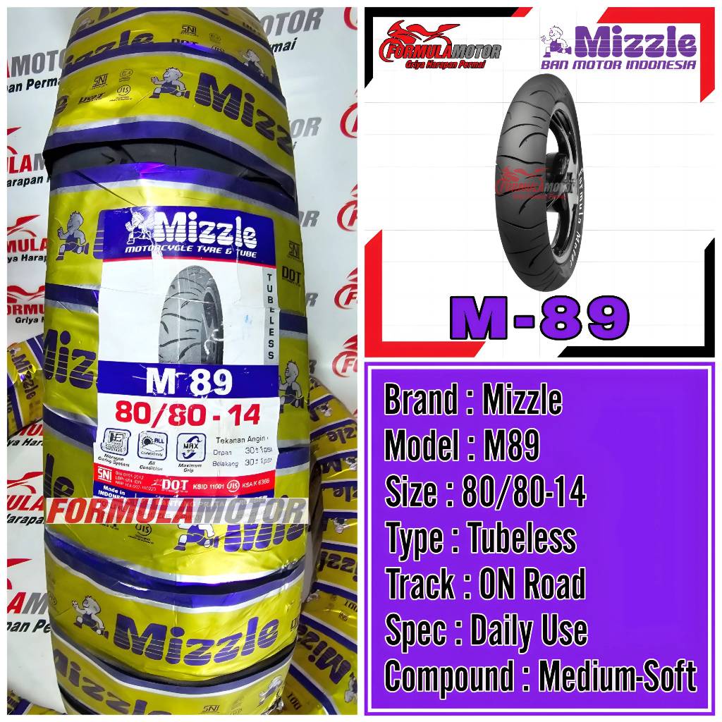 Jual 80\/80-14 Mizzle M89 Ring 14 Tubeless (Profil Donat) Ban Depan Mio ...