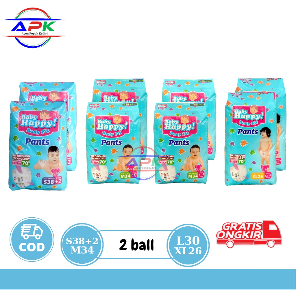 BABY HAPPY PANTS S40 M32 L28 XL26 POPOK CELANA 2 BALL