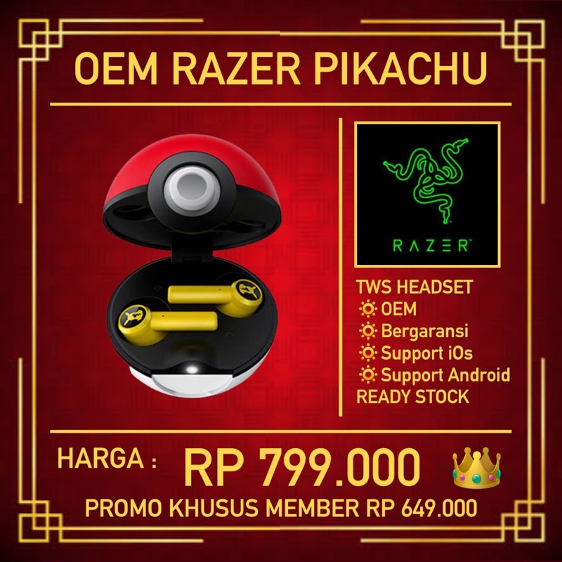 Jual RAZER PIKACHU TWS HEADSET BLUETOOTH WIRELESS EARPHONES | Shopee ...