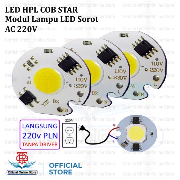 Jual LED HPL COB Star 3 5 7 10 12W Modul Bohlam Lampu Sorot AC 220V