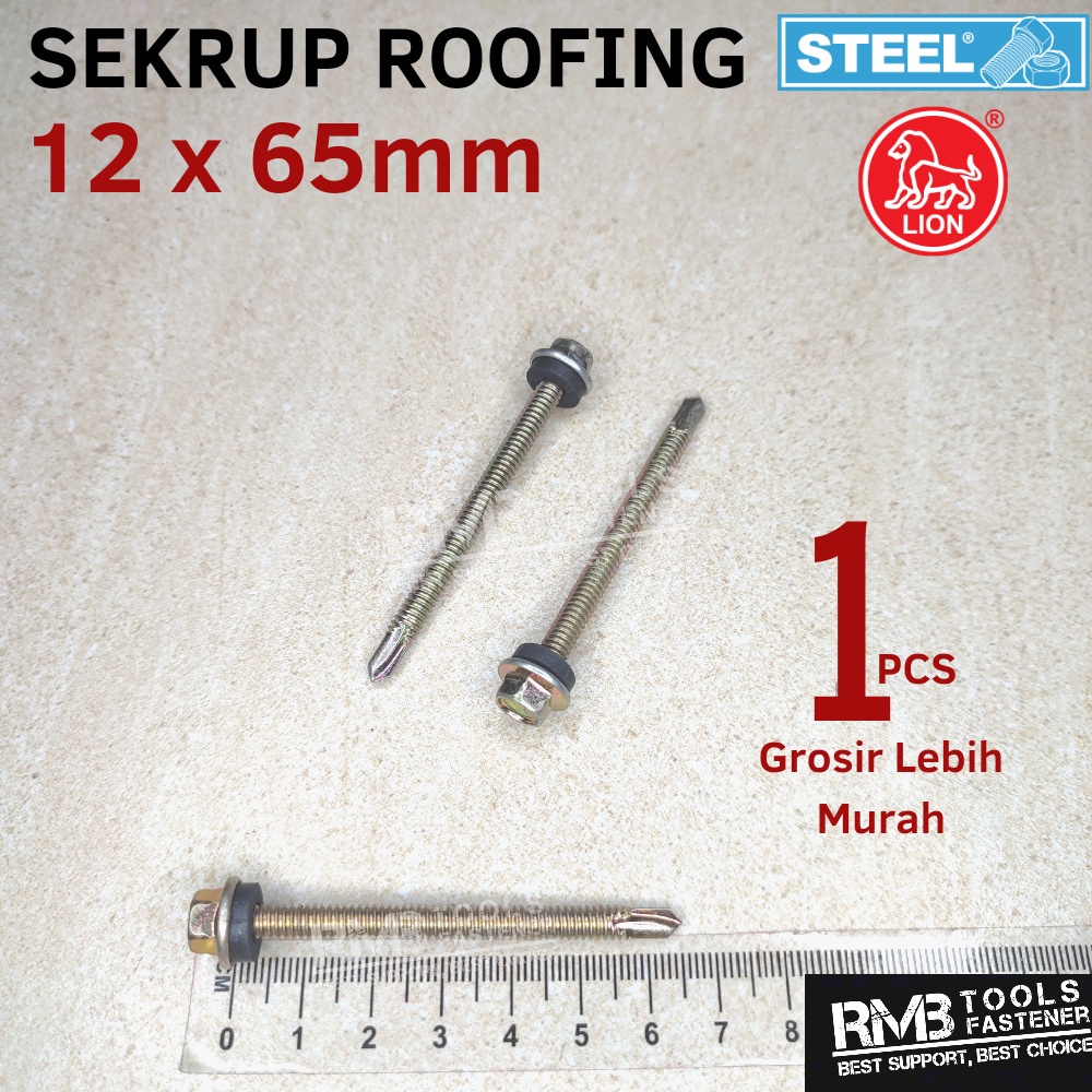 Jual #12x65 BAUT SEKRUP ROOFING ULIR KUNING HALUS BRAND MOON LION #12 ...